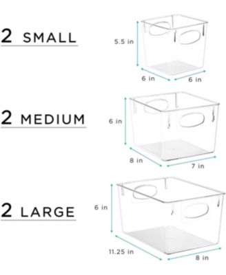6 Piece Variety Pack Clear Storage Bins - for Kitchen, Cabinet Organizer, Pantry & Refrigerator