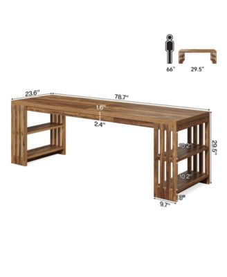 78.7" Long Desk, 2 Person Desk with Shelves, Large Wooden Computer Desk, Heavy Duty Shelf Legs Design