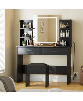 2-Drawer Lighted Mirror Vanity, Stylish Makeup Desk for Modern Bedroom Decor
