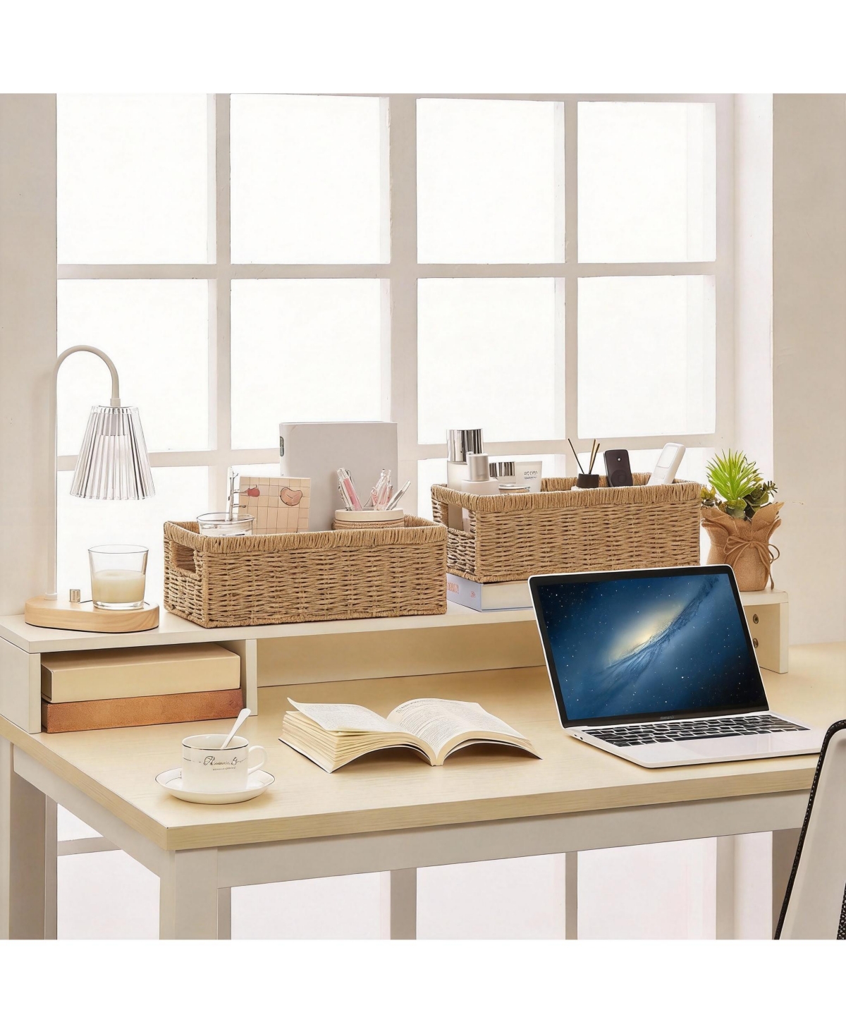 Yigii Handwoven Black Paper Rope Storage Baskets with Handles - 2 Pack