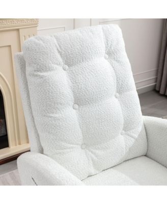 High Back Accent Rocking Chair with Footrest Rubber Wood Legs Side Storage Pocket for Bedroom Living Room Nursery