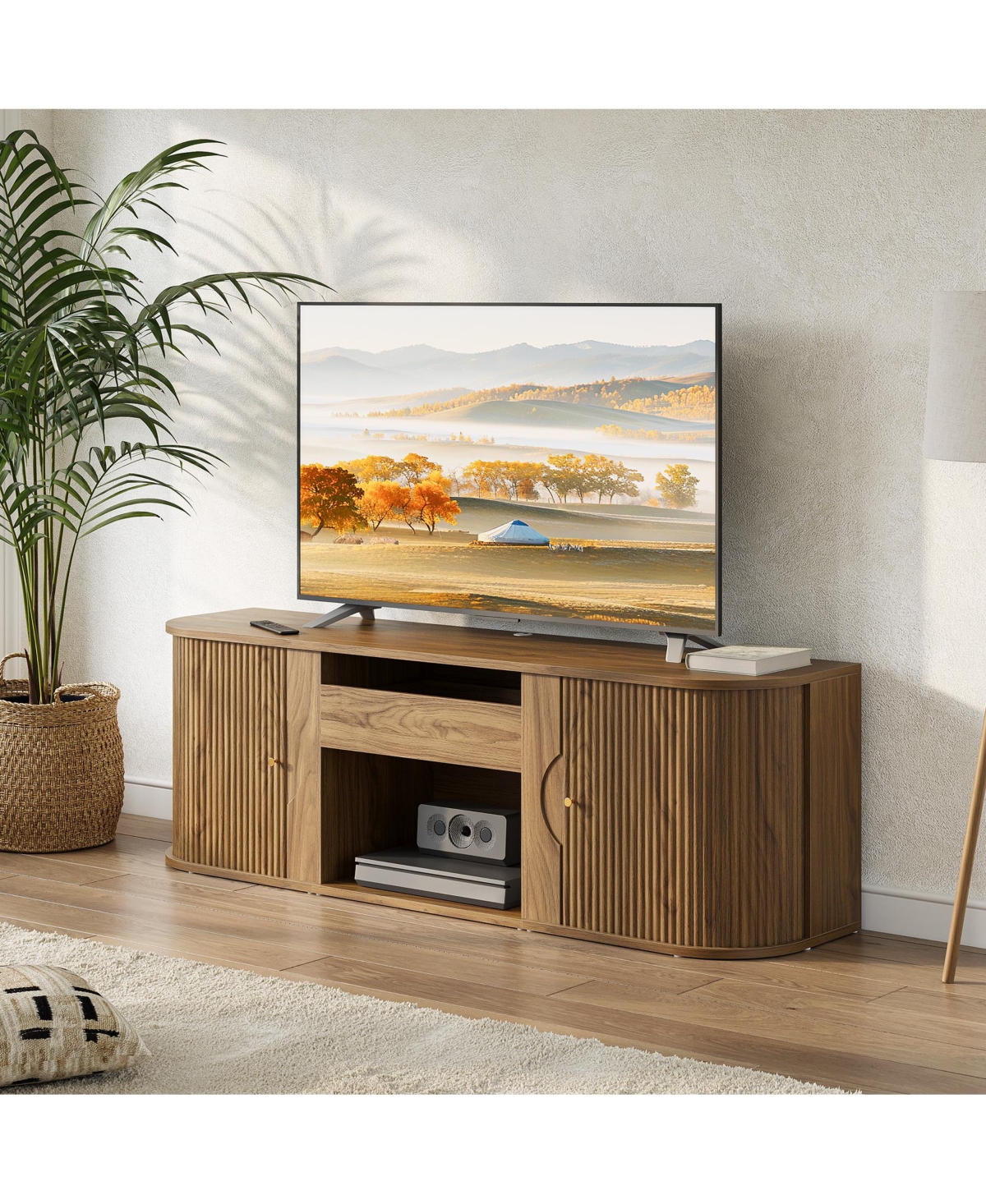 Tribesigns 70-Inch Projector Tv Stand, Entertainment Center with Storage, Mid-Century Modern Media Console