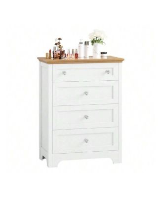 White 4-Drawer LED Nightstand Dresser, Visible Glass Top Bedside Cabinet with Night Light for Bedroom