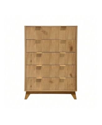 Tall 5-Drawer Wood Dresser, Waveform Fluted Panel Modern Chest of Drawers for Bedroom Clothes Storage