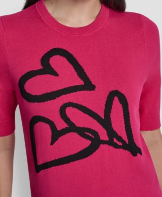 Women's Short-Sleeve Graffiti Hearts Sweater Top