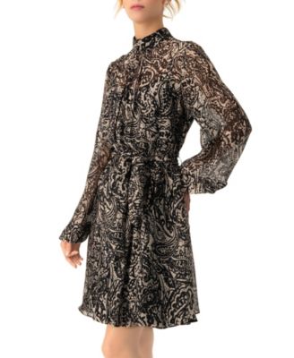 Women's Paisley Printed Short Dress with Waist Tie