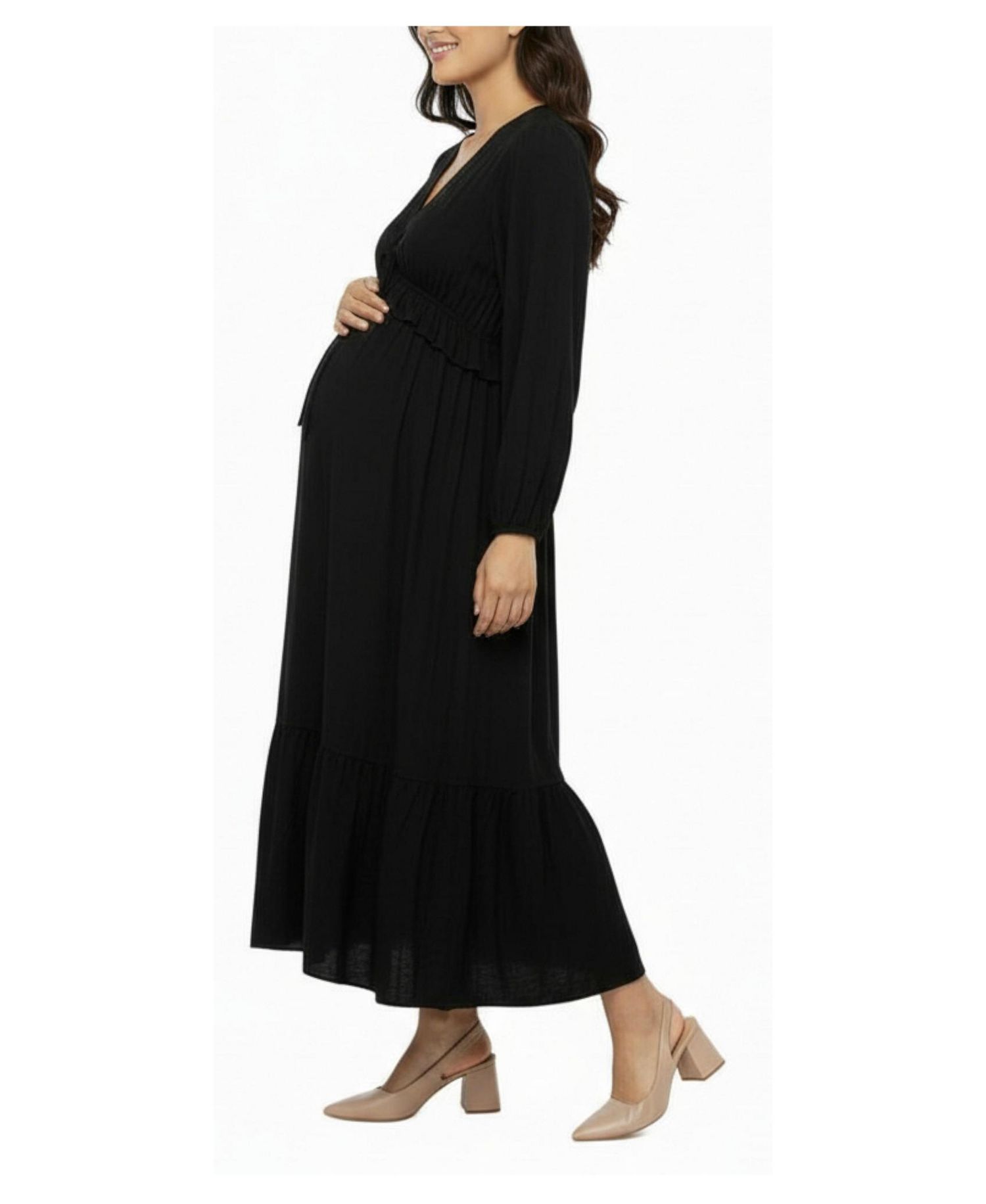 Women's Motherhood Puff Sleeve Ruffle Midi Dress - Motherhood