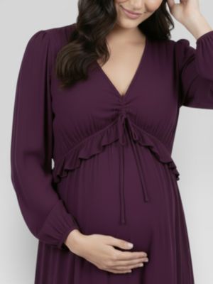 Puff Sleeve Ruffle Midi Dress - Motherhood