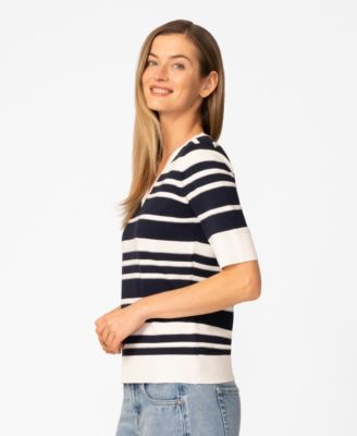 Petite Textured Stripe V-Neck Sweater