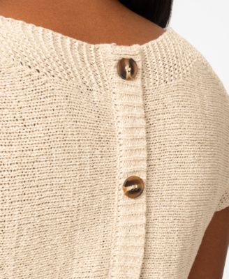 Petite Buttoned-Back Dolman-Sleeve Tape Yarn Sweater