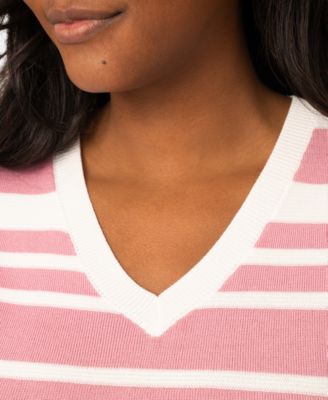 Petite Textured Stripe V-Neck Sweater