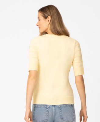 Petite Ottoman Stitch Elbow-Sleeve Crewneck Sweater