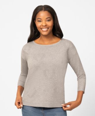Petite Heart Textured Hi-Low Boat Neck Sweater