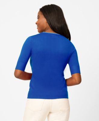 Petite Whip Stitch Elbow-Sleeve Crewneck Sweater