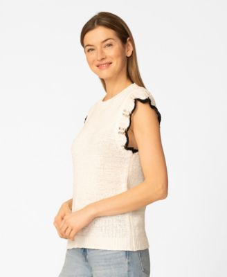 Petite Scalloped Sleeve Crewneck Sweater Knit Top