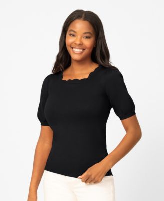 Women's Scalloped Short-Sleeve Sweater 