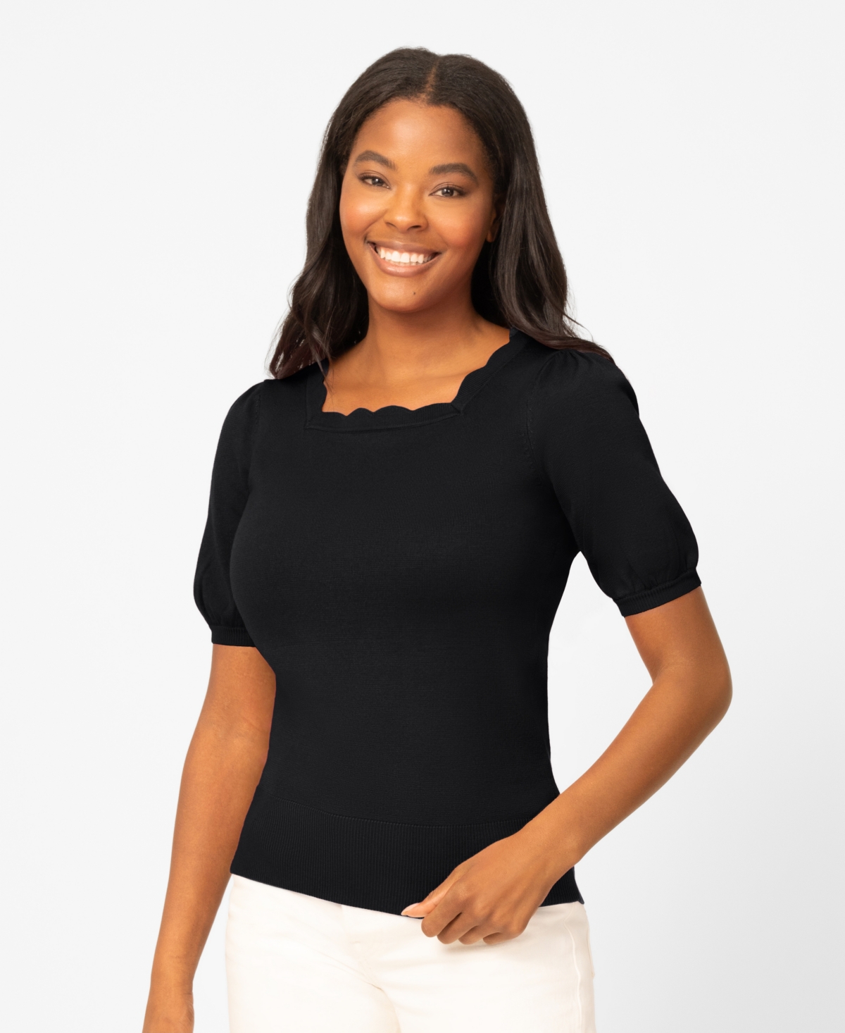 Melissa Paige Women's Scalloped Short-Sleeve Sweater