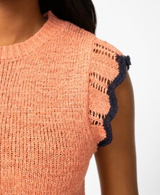 Women's Scalloped-Sleeve Crewneck Sweater Knit Top