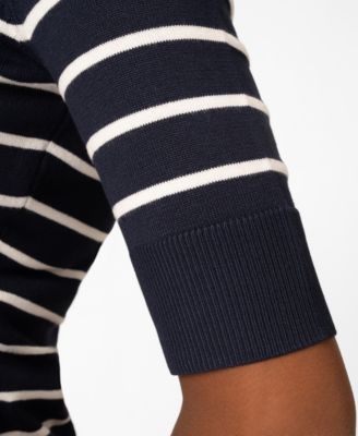 Women's Striped Crew-Neck Elbow-Sleeve Sweater