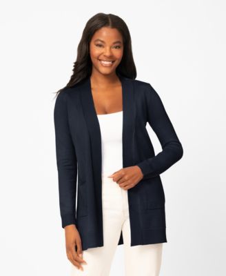 Women's Cable-Trim Open-Front Long Cardigan Sweater