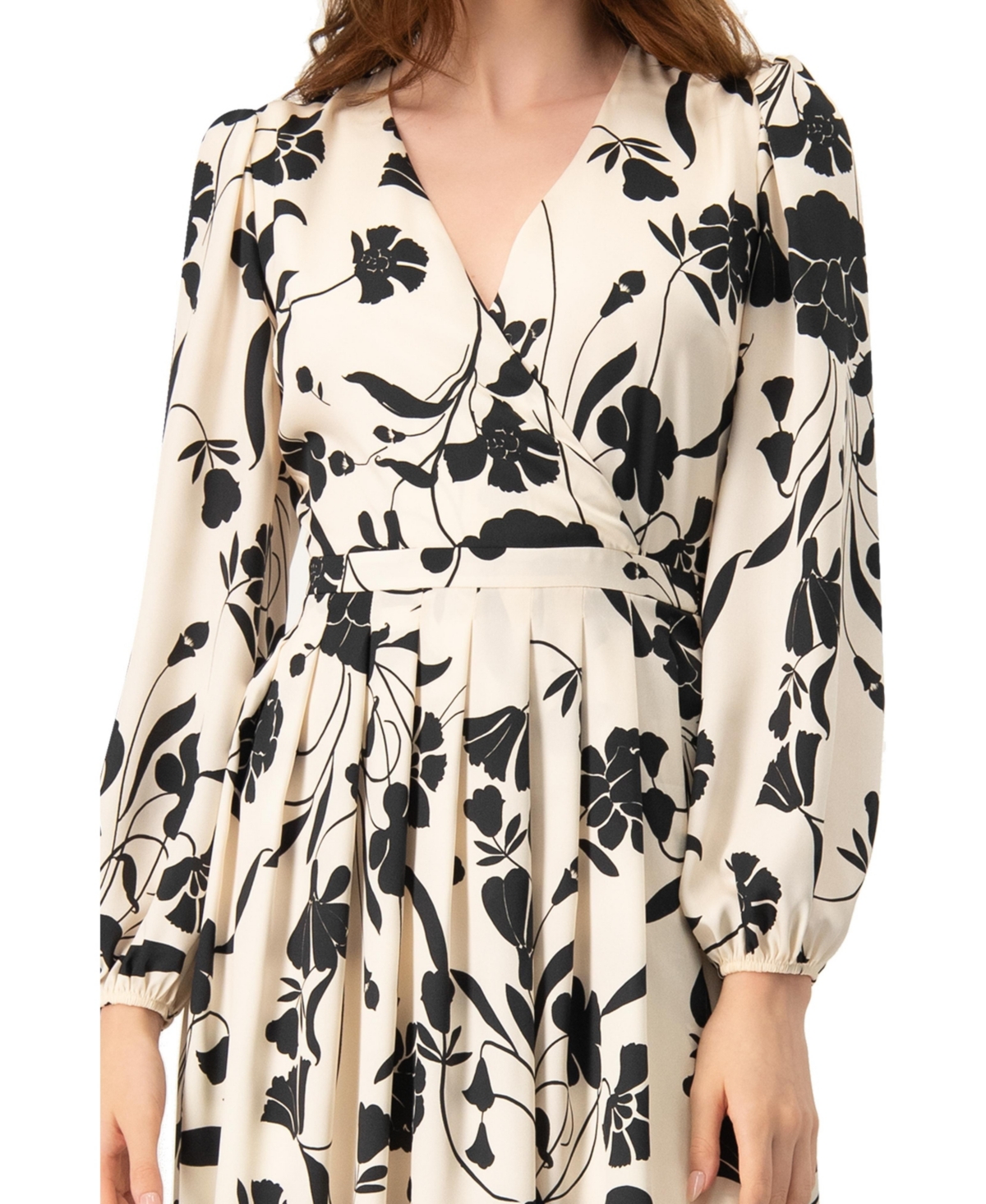 Ivonne Women's V-Neck Midi Dress with Long Sleeves