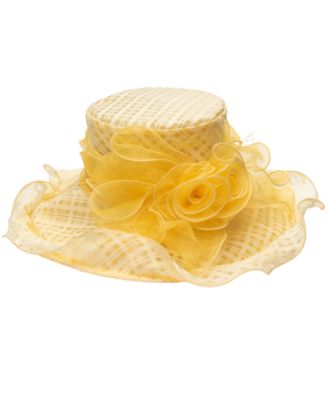 Textured Organza Rosette Wide Brim Hat