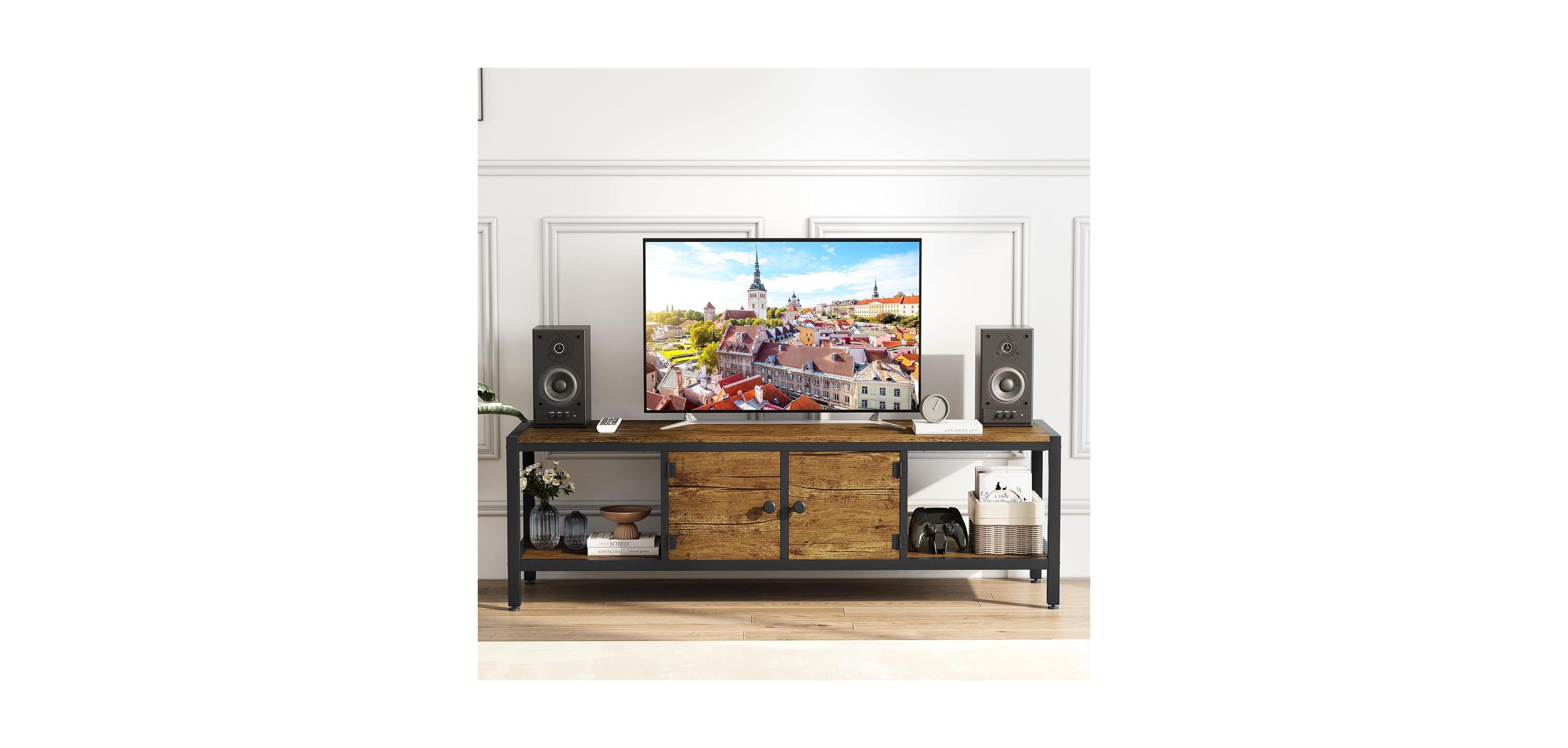 gaomon Tv Stand for up to Inches, Large Console Table with 2 Closed Storage Spaces and Open Compartments