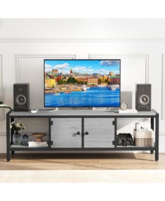 TV Stand for TV up to Inches, Large TV Console Table with 2 Closed Storage Spaces and Open Compartments