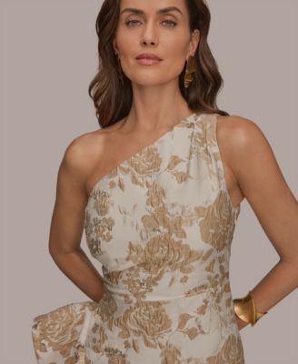 Women's One Shoulder Side Ruffle Gown