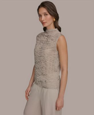 Women's Mock Neck Foil Printed Ruched Sweater