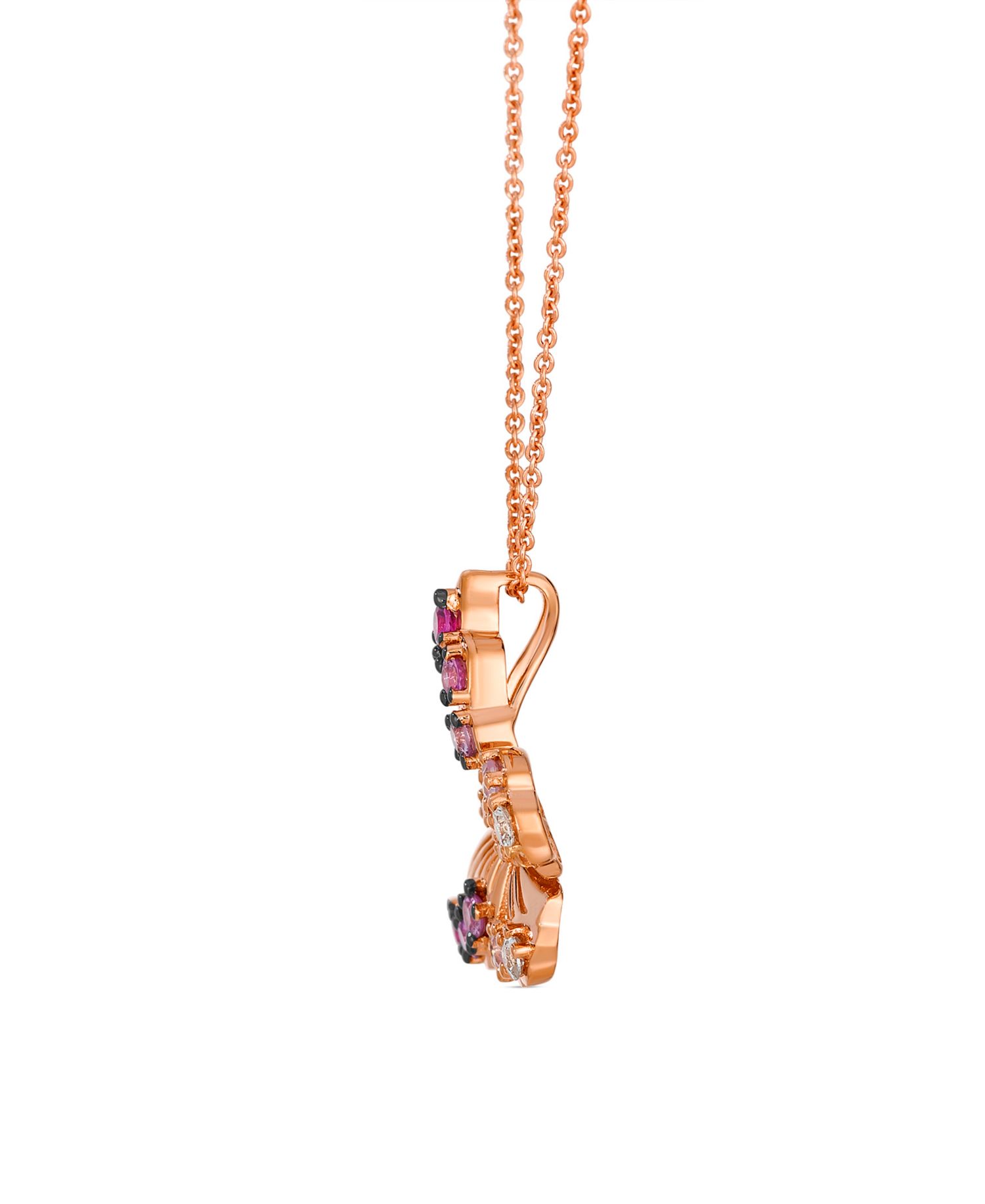 White Sapphire (2/25 ct. t.w.), Pink Sapphire (7/20 ct. t.w.) & Nude Diamond (1/5 ct. t.w.) Butterfly Pendant Necklace in 14k Strawberry Gold