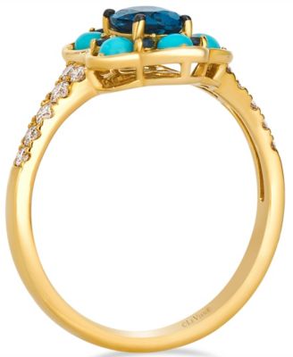 London Blue Topaz (3/4 ct. t.w.), Sapphire (2/25 ct. t.w.), Turquoise (11/25 ct. t.w.) Ring in 14k Honey Gold