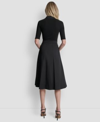 Women's A-Line Polo Collar Midi Dress