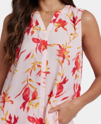 Women's Sleeveless Pintuck Split Neck Top