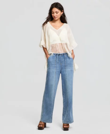 Petite Seamed Slouchy Tie-Waist Jeans - Apollo