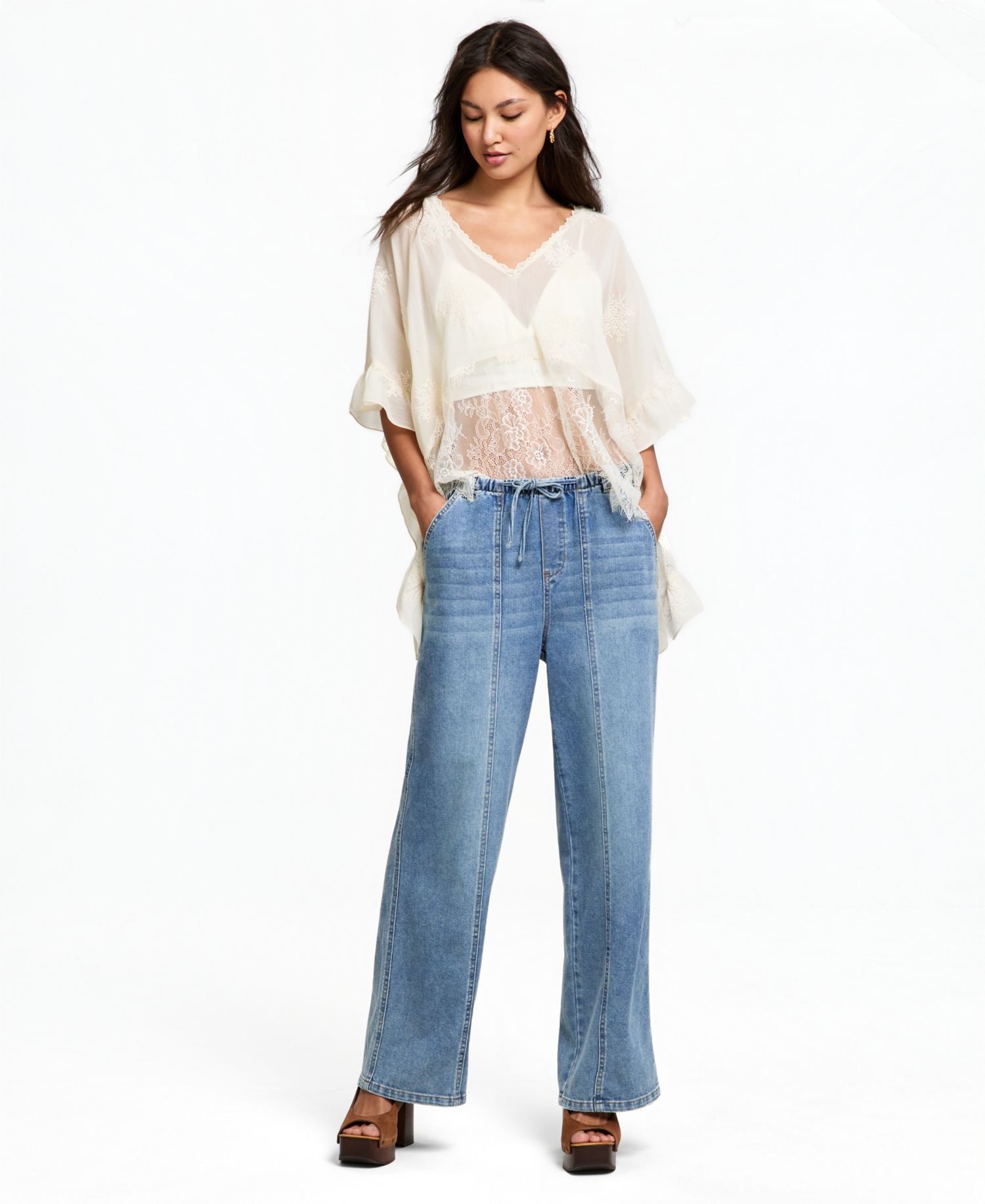 Petite Seamed Slouchy Tie-Waist Jeans