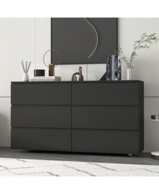 6-Drawers Black Wood Chest of Drawer Cabinet Organizer