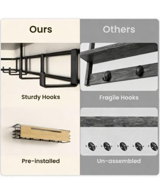 Wall Coat Rack with 5 Hooks & Shelf for Entryway, Hallway, Living Room