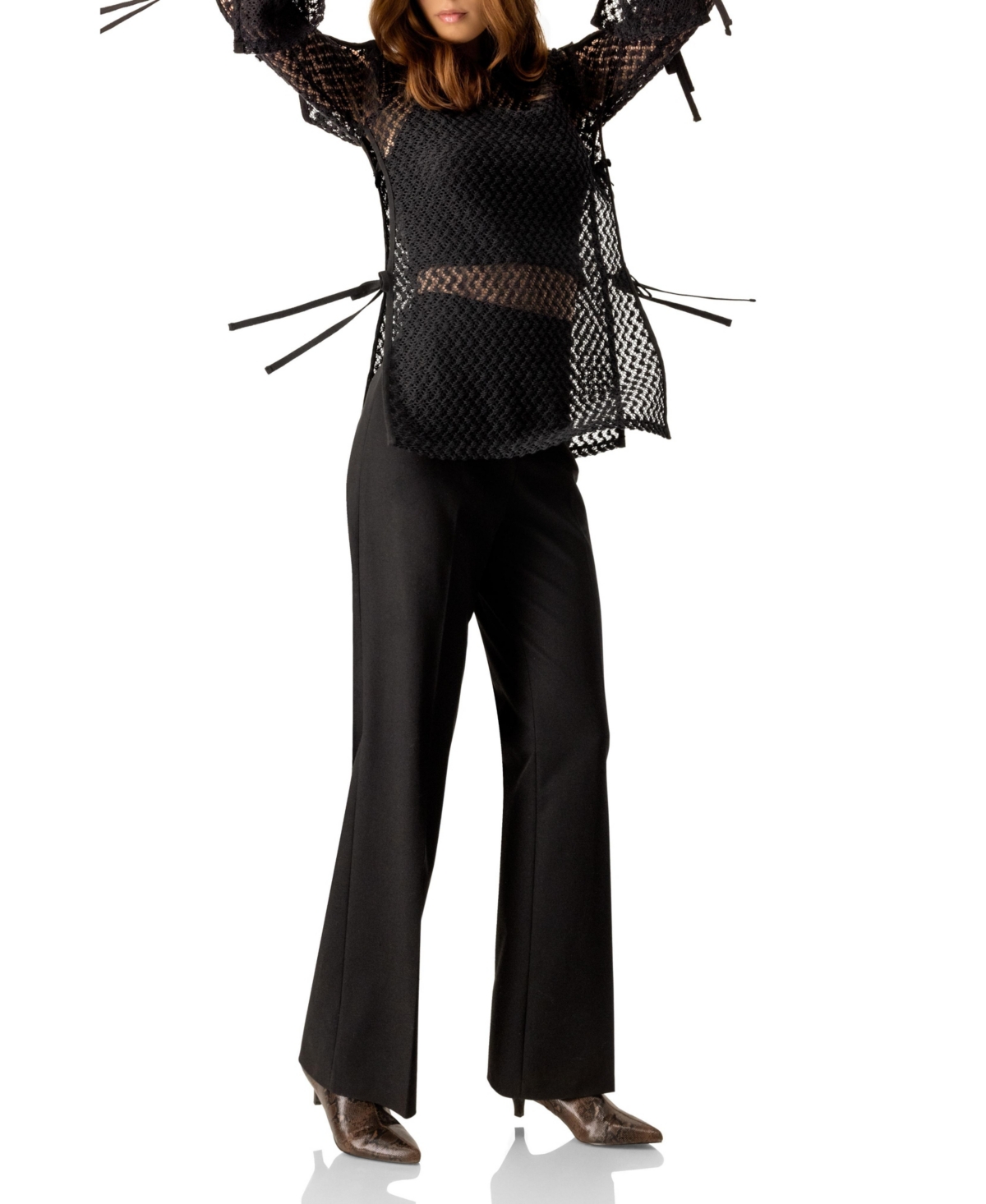 Ivonne Women's Tie-Sleeve See Through Lace Blouse