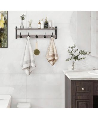 Grey 24" Wall Coat Rack with Shelf - Modern Design for Entryway, Hallway, Bathroom