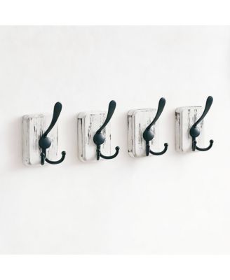 4 Pack Rustic Iron Hooks, Heavy Duty, Adhesive & Drill Mount, Farmhouse Decor