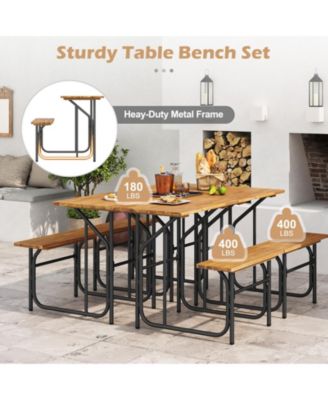 Acacia Wood Patio Picnic Table with Attached Bench Seat