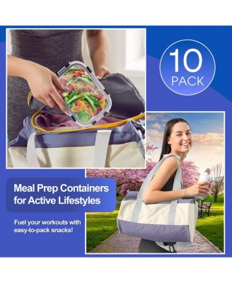 20 Piece Rectangular (630ml/ 21.3oz/ 2.6cups) Glass Meal Prep Containers with Airtight Lids - Preserves Freshness, Oven Safe, durable, BPA-free