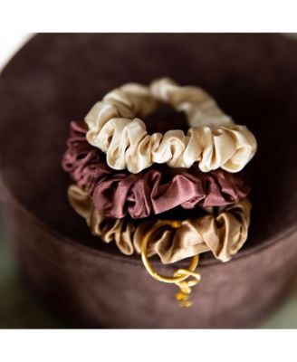 Women's Satin Scrunchie Set - Camel, Chestnut, Cream