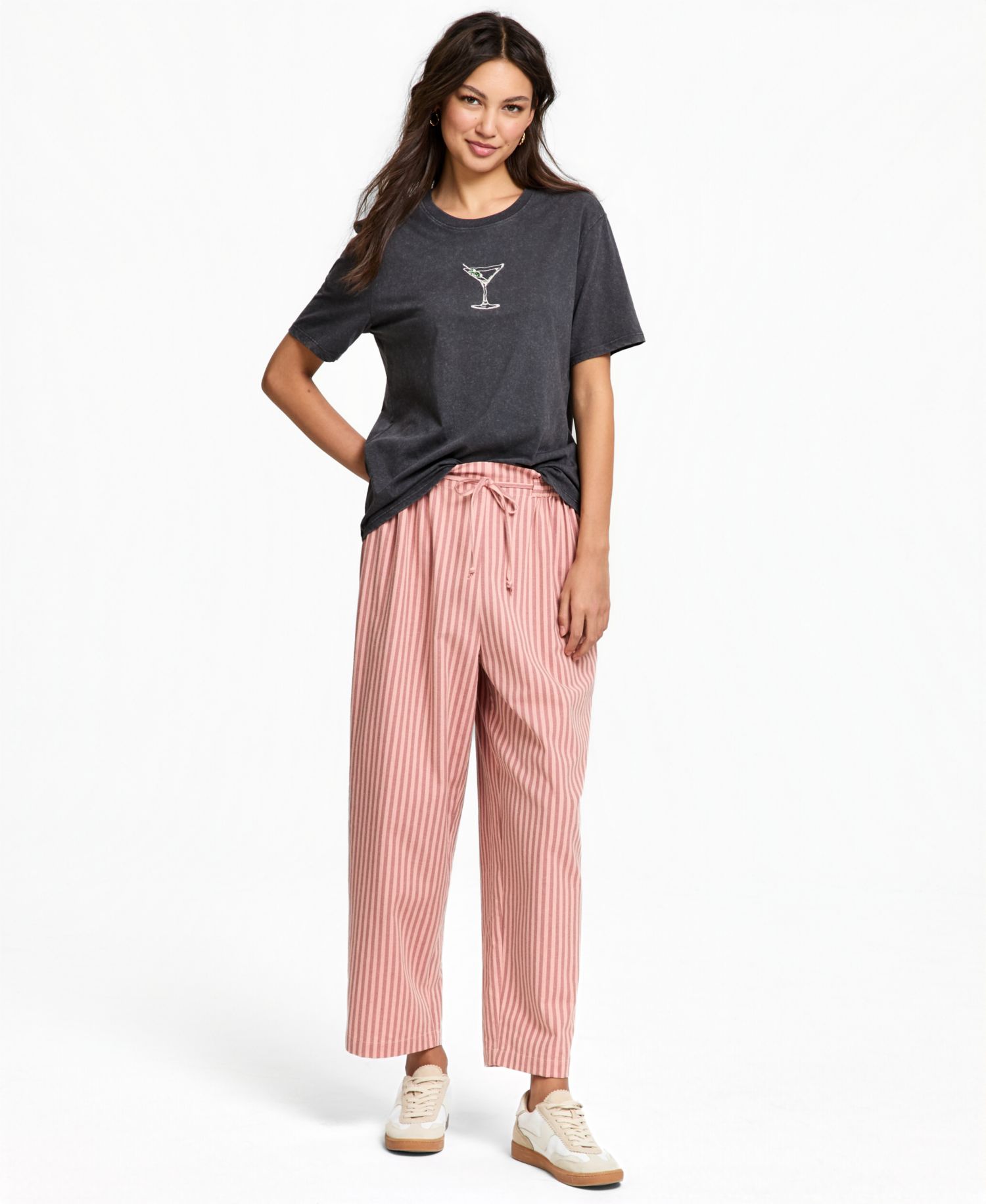 Women's Striped Drawstring Pull-On Pants