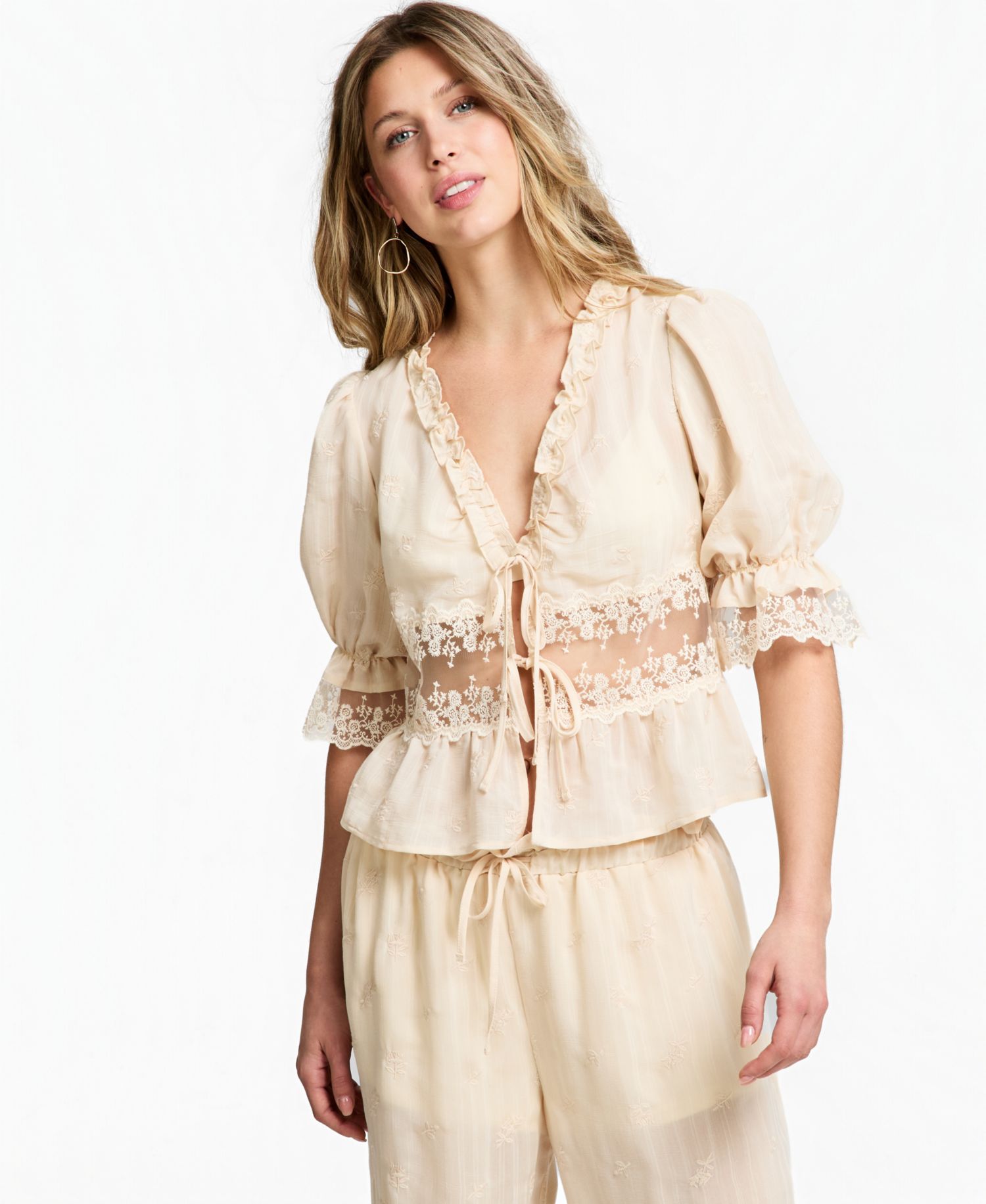 Women's Lace Trim Woven Top