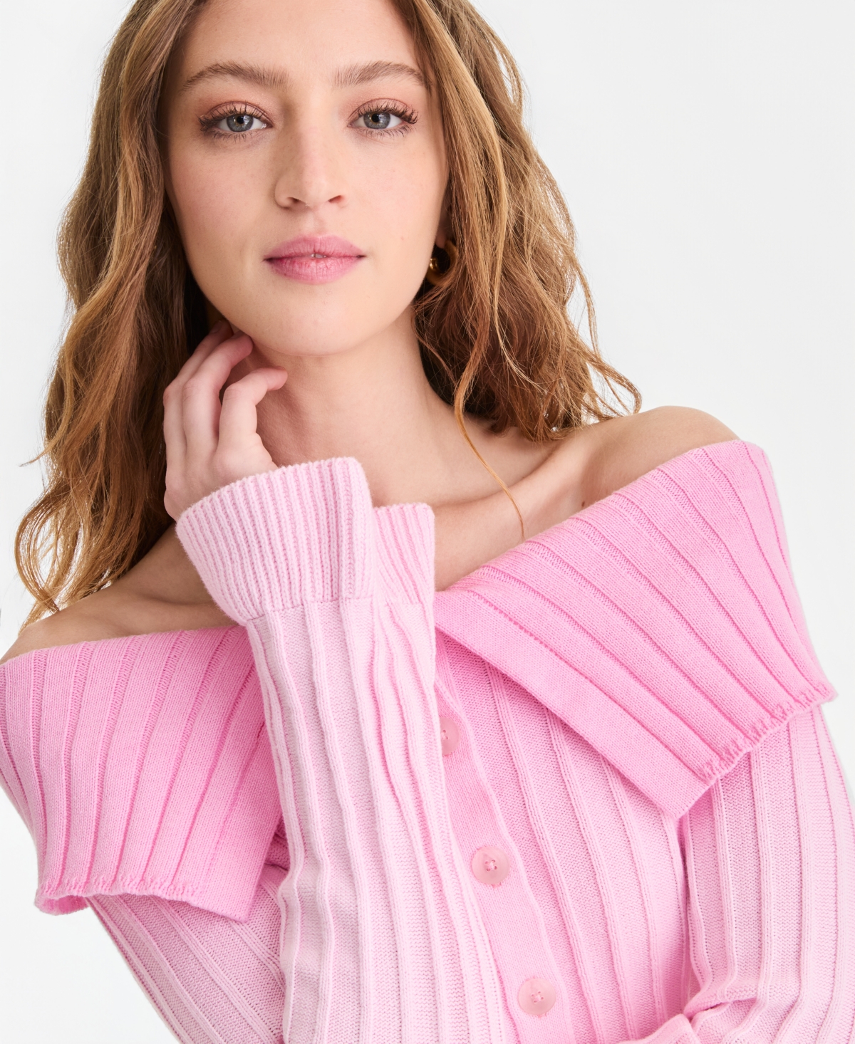 Bar Iii Women's Off-The-Shoulder Button-Front Sweater, Macy's Exclusive