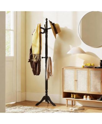 Adjustable Height Coat Rack with 11 Hooks, Solid Rubber Wood