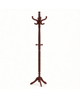 Adjustable Height Coat Rack with 11 Hooks, Solid Rubber Wood