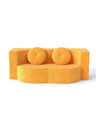 Folding Sofa Bed with Pillow, Twin Sleeper Sofa, Yellow